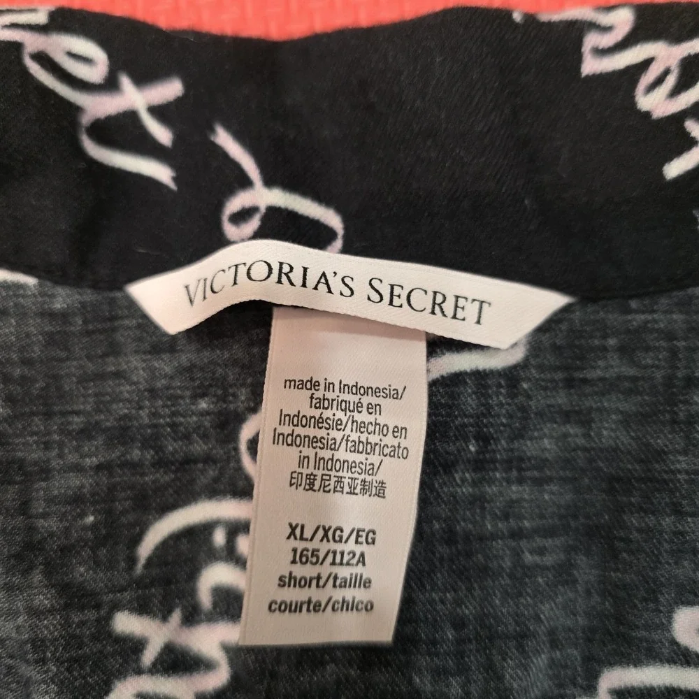 Victoria's Secret‎ Sleep Shirt Top Black Pink Logo Script Modal Cotton XL Short